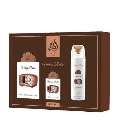 Lattafa Pride Vintage Radio Giftset Eau De Parfum 100 ml + 20 ml + Deodorant 200 ml Unisex
